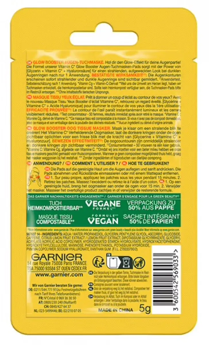 Garnier Skin Active Eyepads Vitamin C Glow Booster - 2 Stuks