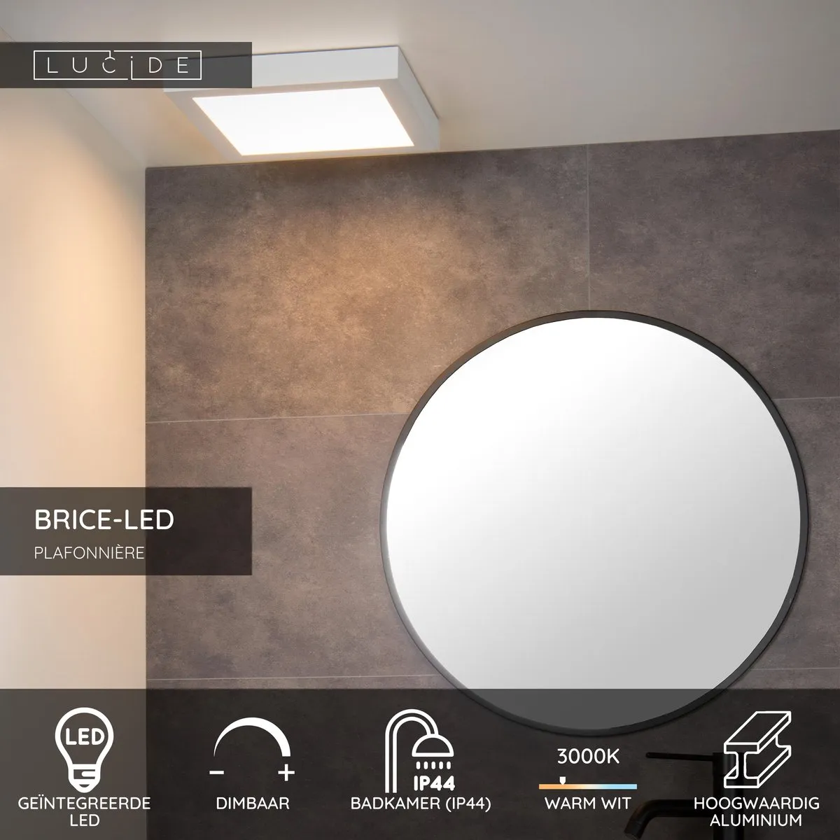Lucide BRICE-LED Plafondlamp Badkamer - 30W 3000K IP44 - Wit