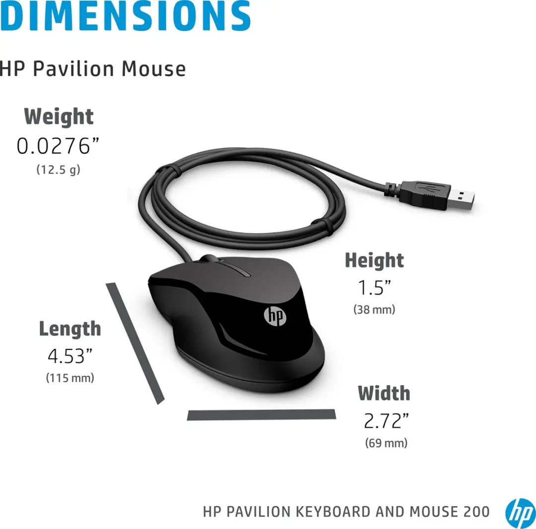 HP Pavilion 200 Bedraad Toetsenbord & Muis - AZERTY (BE) - Zwart - afbeelding 6 van 6