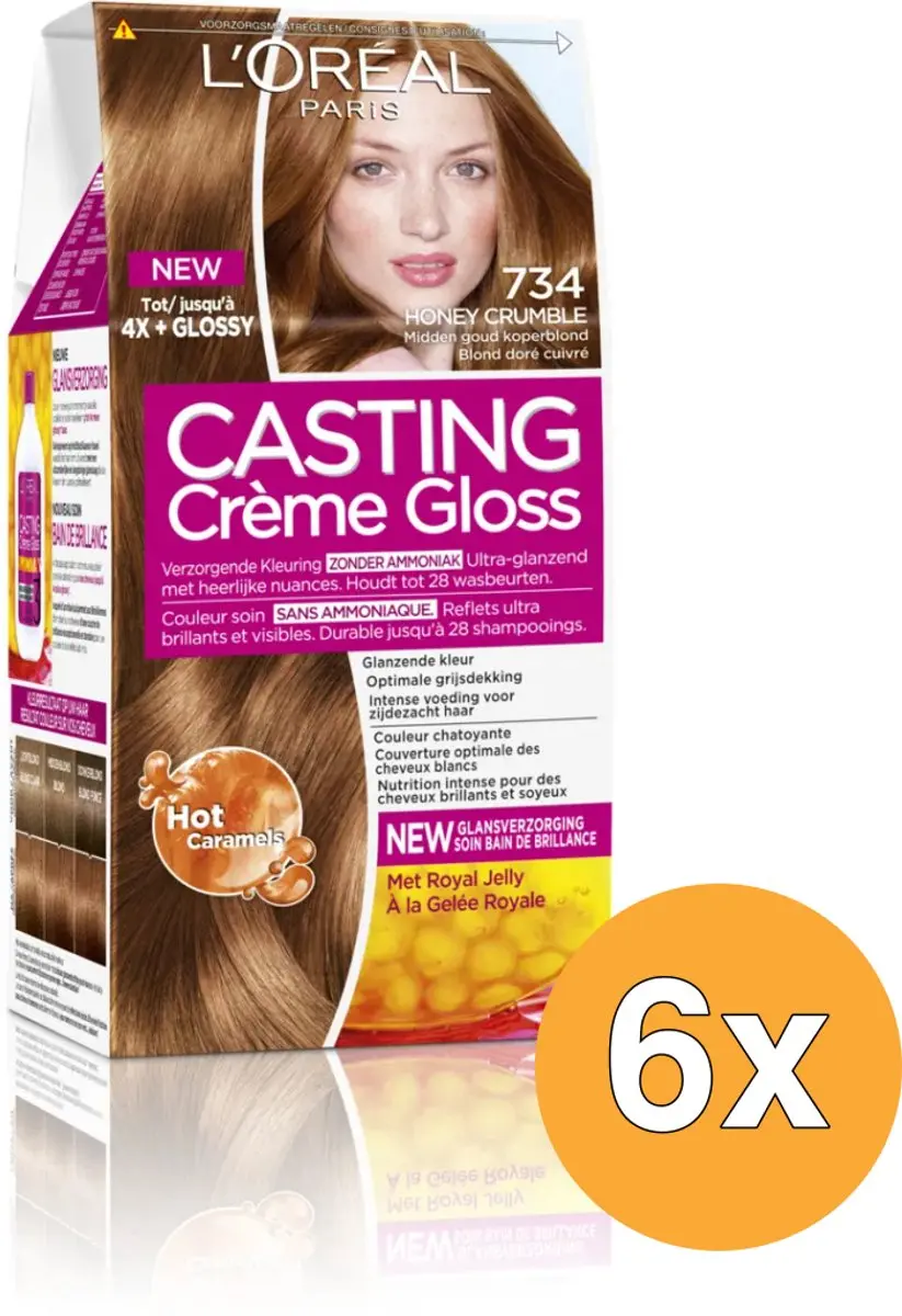 L'Oréal Paris Casting Crème Gloss 734 Honey Crumble - 6 Stuks