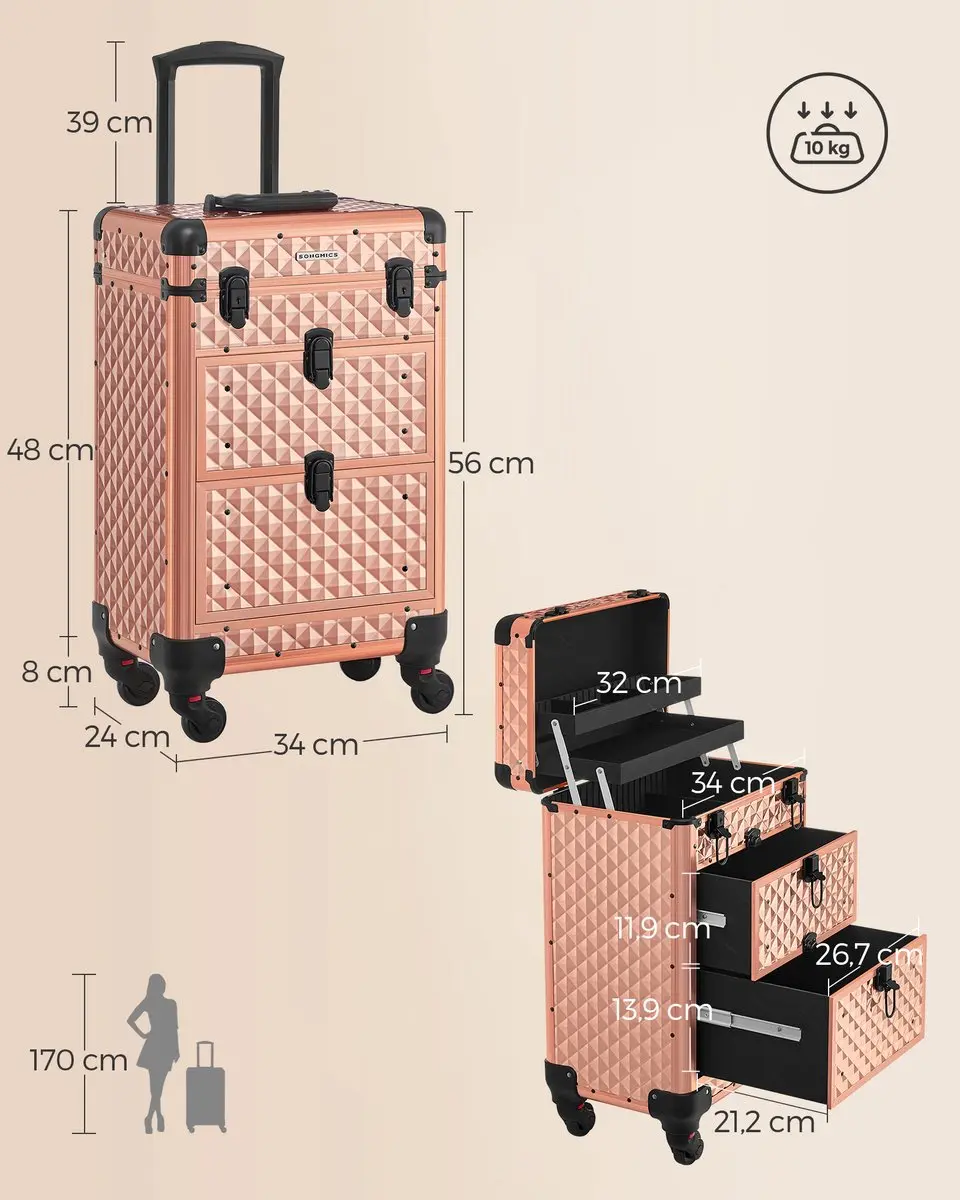 Songmics Make-upkoffer JHZ008A01 - 2 Lades - Champagnegoud