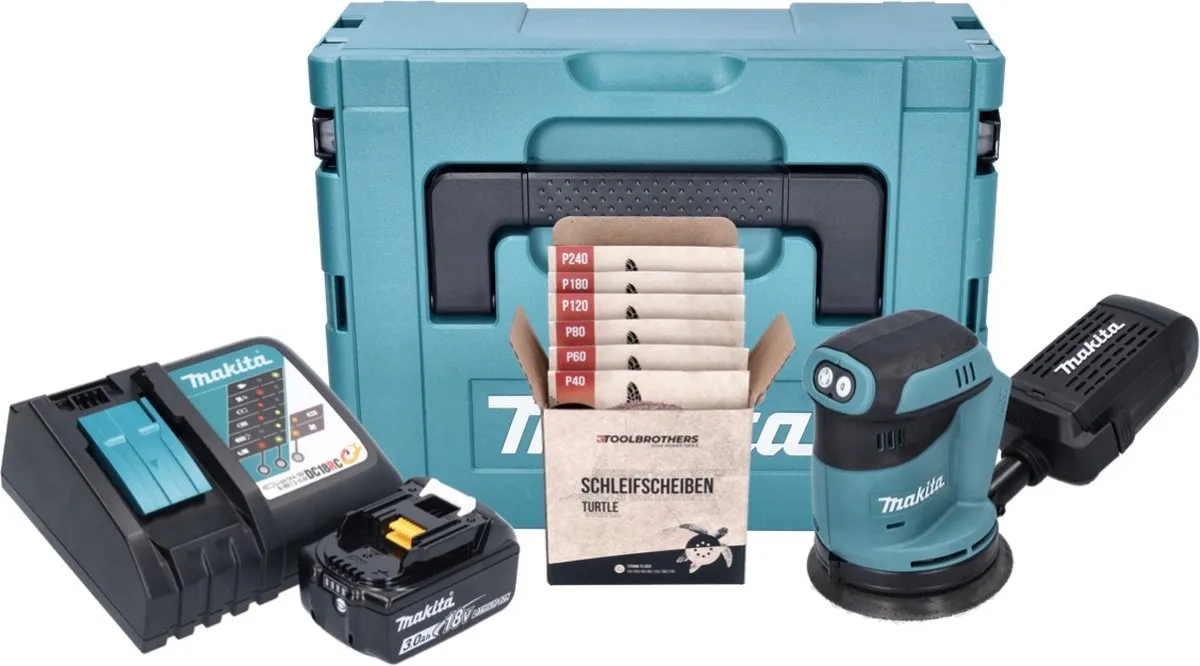 Makita DBO180RF1J Excentrische Schuurmachine 18V 125mm - met accu 3Ah & oplader
