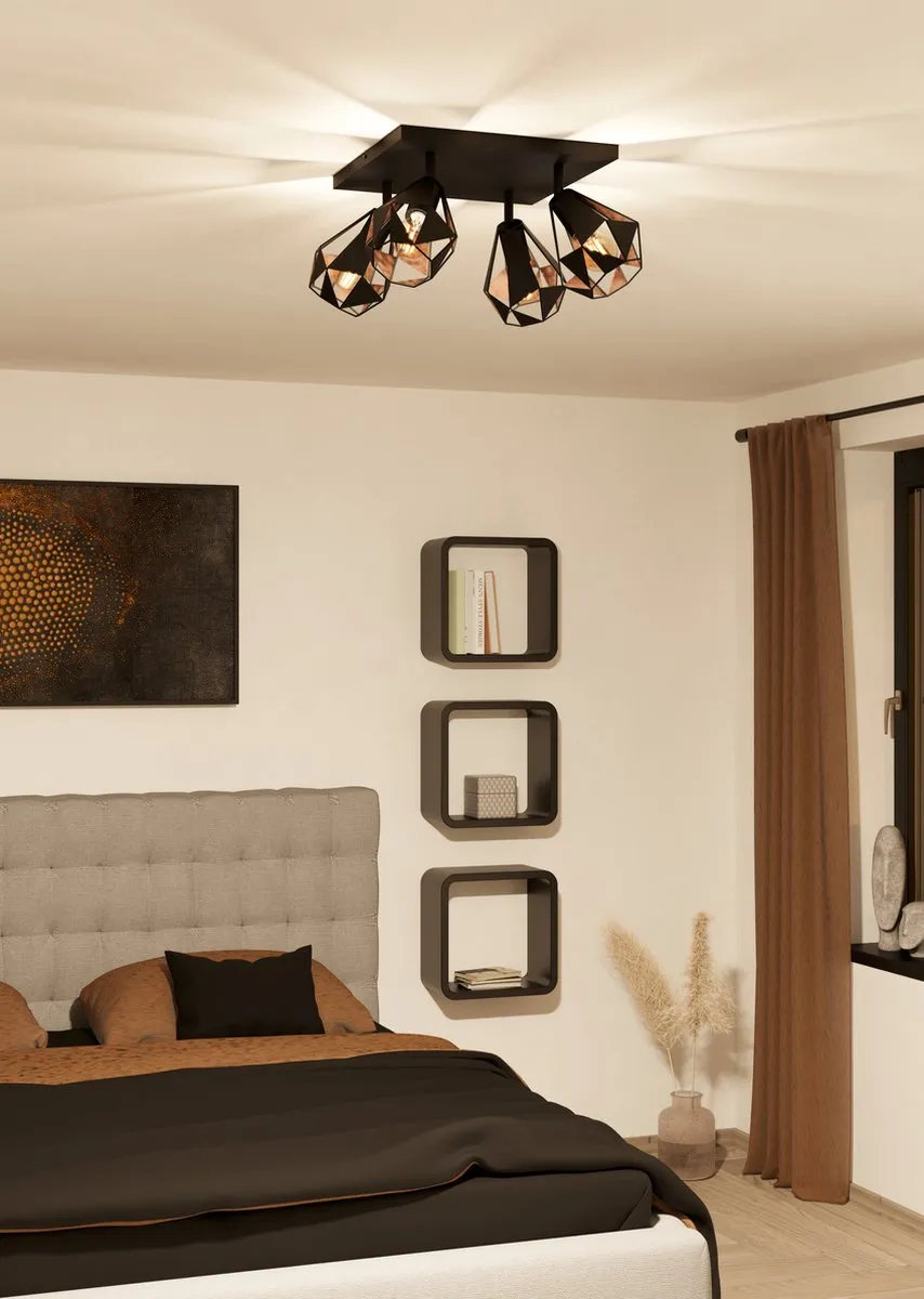 Eglo Carlton 7-Spot E27 Plafondlamp 37cm - Zwart/Koper