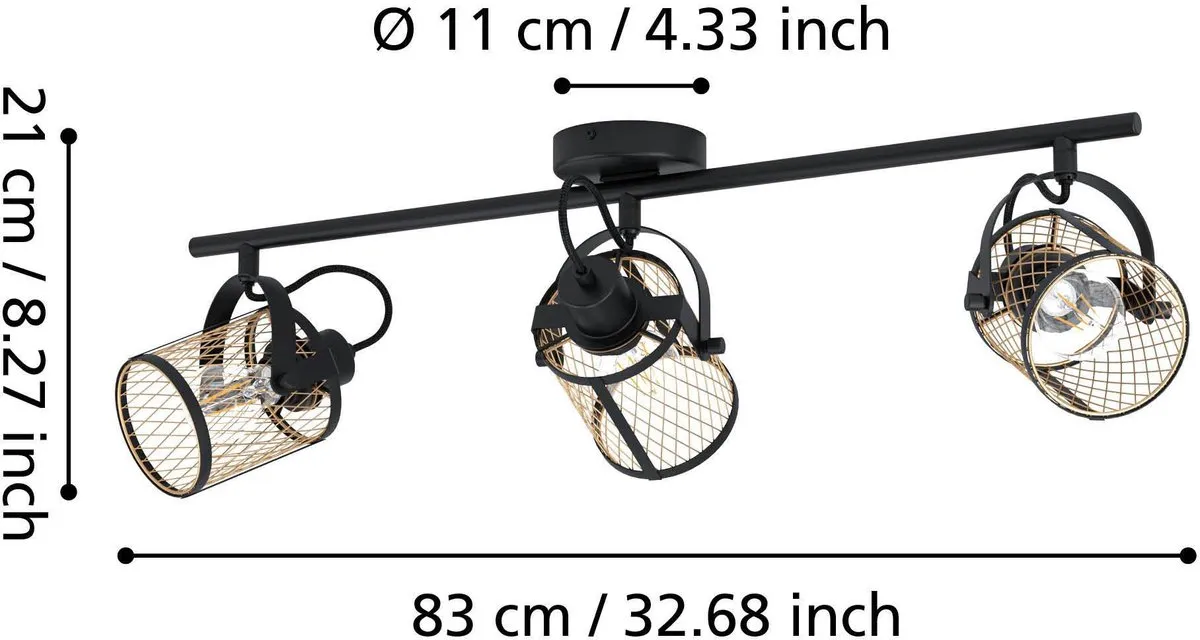 Eglo Dellow Spot E27 - 3 Lichtpunten 83cm - Zwart/Goud