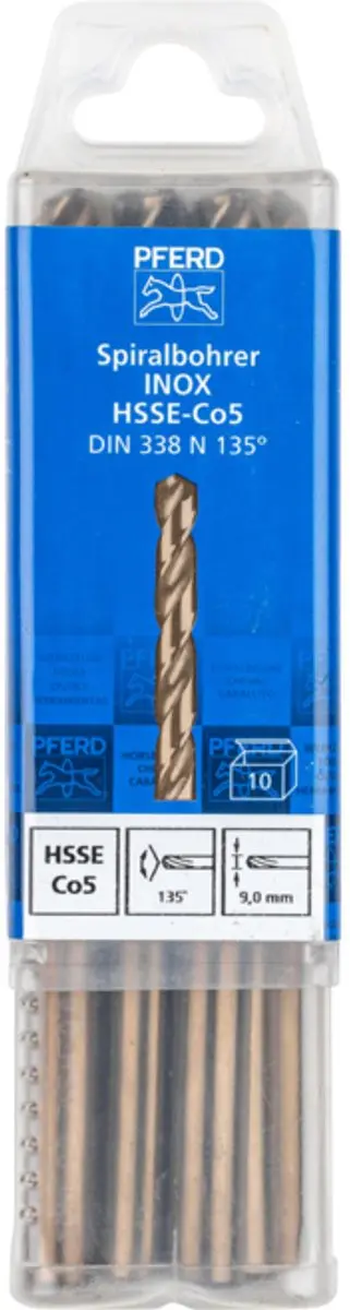Pferd DIN 338 HSSE Spiraalboor INOX 9,0mm - 125mm - 10 Stuks