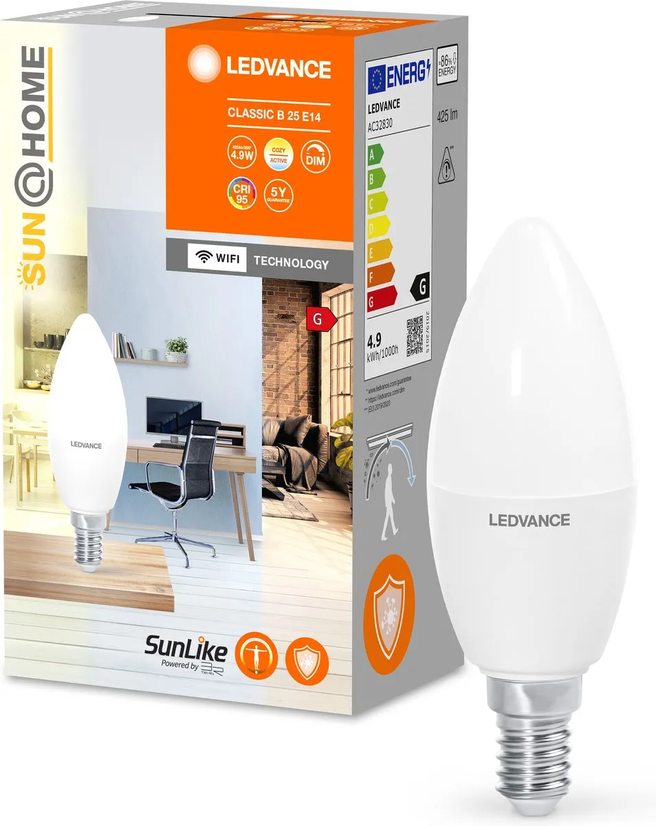 LEDVANCE LED lamp | NaN: E14 | Tunable White | 22-5- K | 4,9- W | vervanger voor 37 W Incandescent bulb | SunHome Lamps