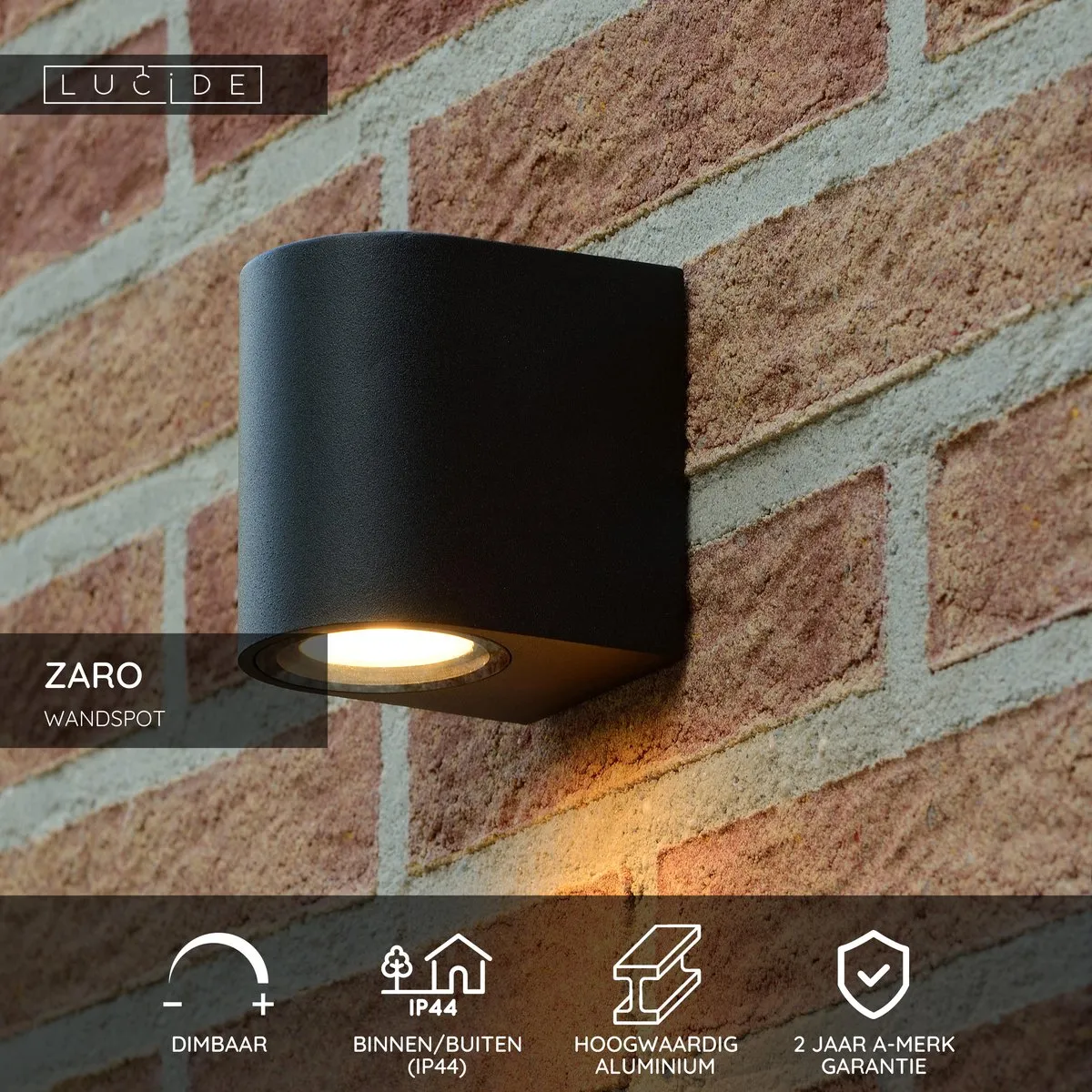 Lucide ZARO Wandspot GU10 - IP44 Zwart