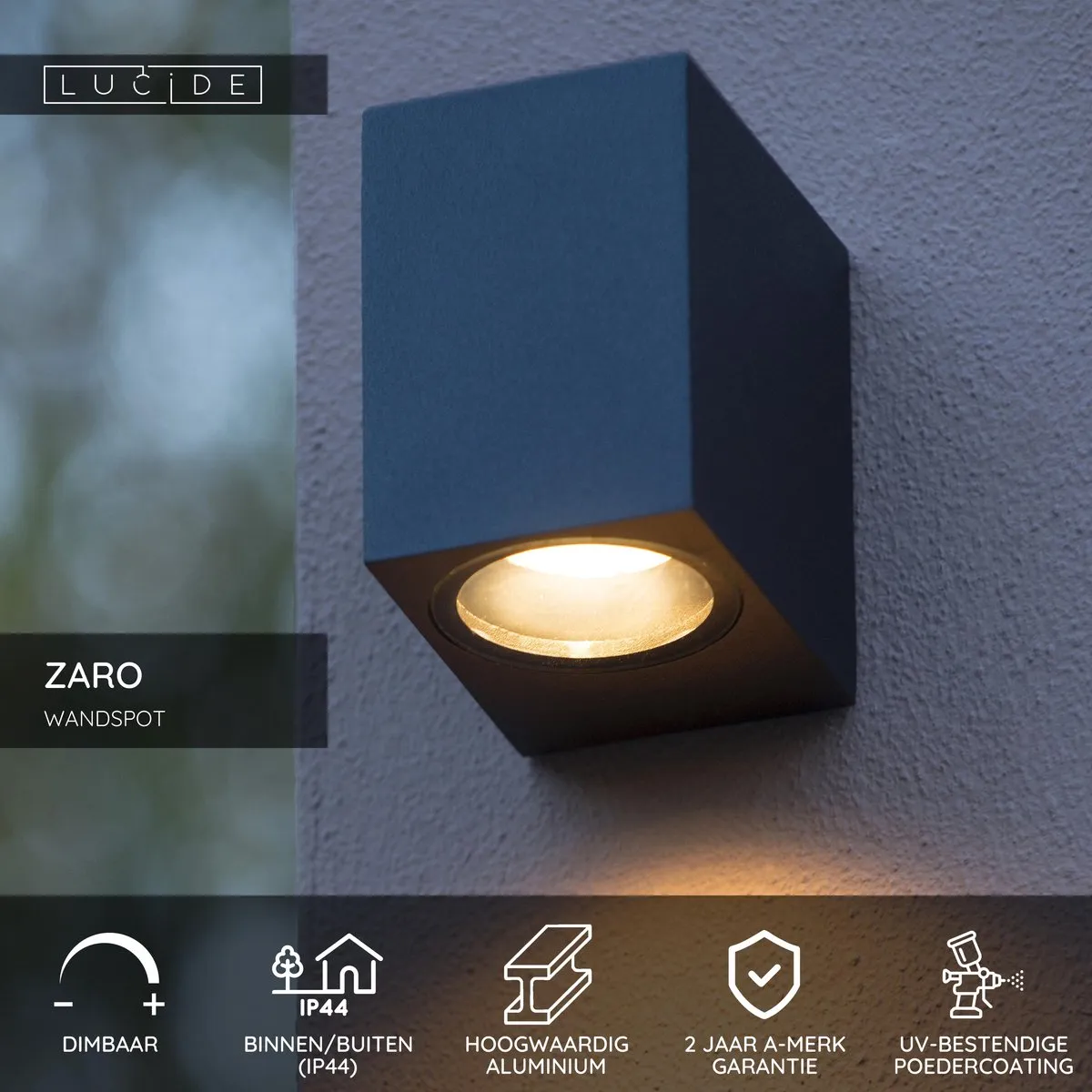 Lucide ZARO Wandspot GU10 - IP44 Zwart