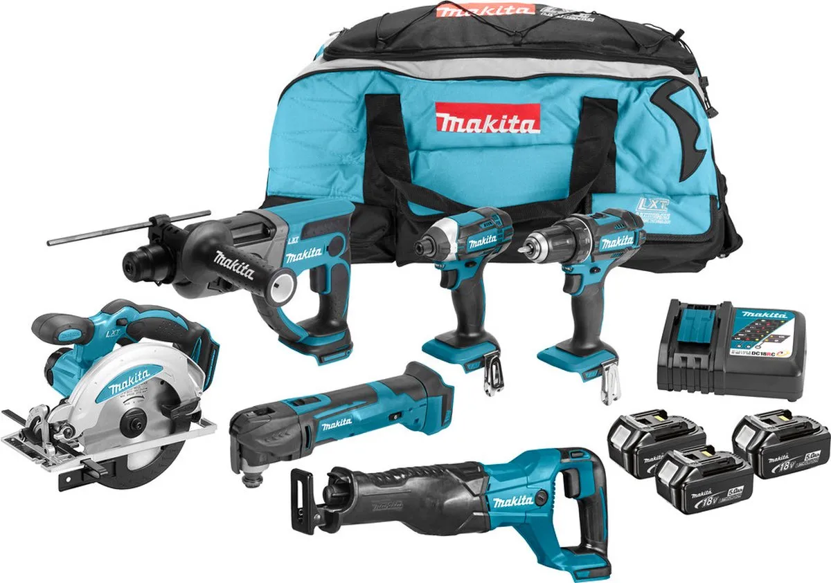 Makita DLX6038T Accu Combiset 18V - 6 Gereedschappen - 3 Accu's