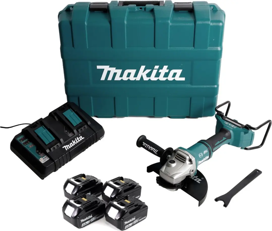Makita DGA900PM4KX2 Haakse Slijper 36V - 230mm Borstelloos - 4x 4,0Ah Accu - 2x Lader