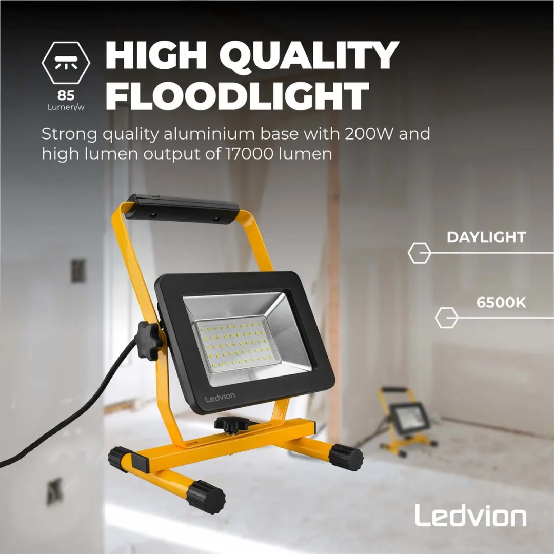 LEDVION Bouwlamp IP65 50W 6000L - 2 Stuks - Geel
