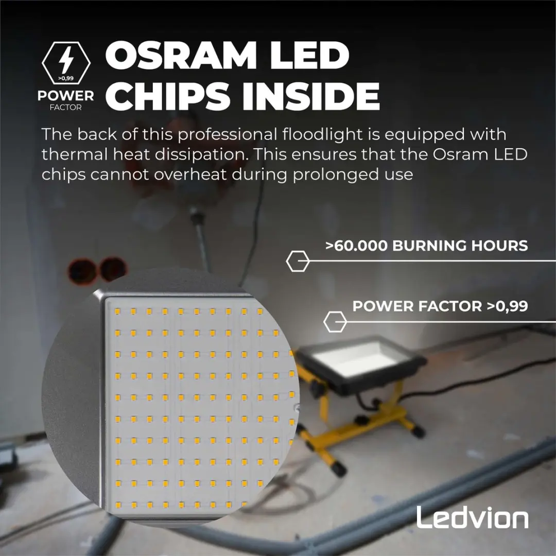 LEDVION Bouwlamp IP65 50W 6000L - 2 Stuks - Geel - afbeelding 6 van 6