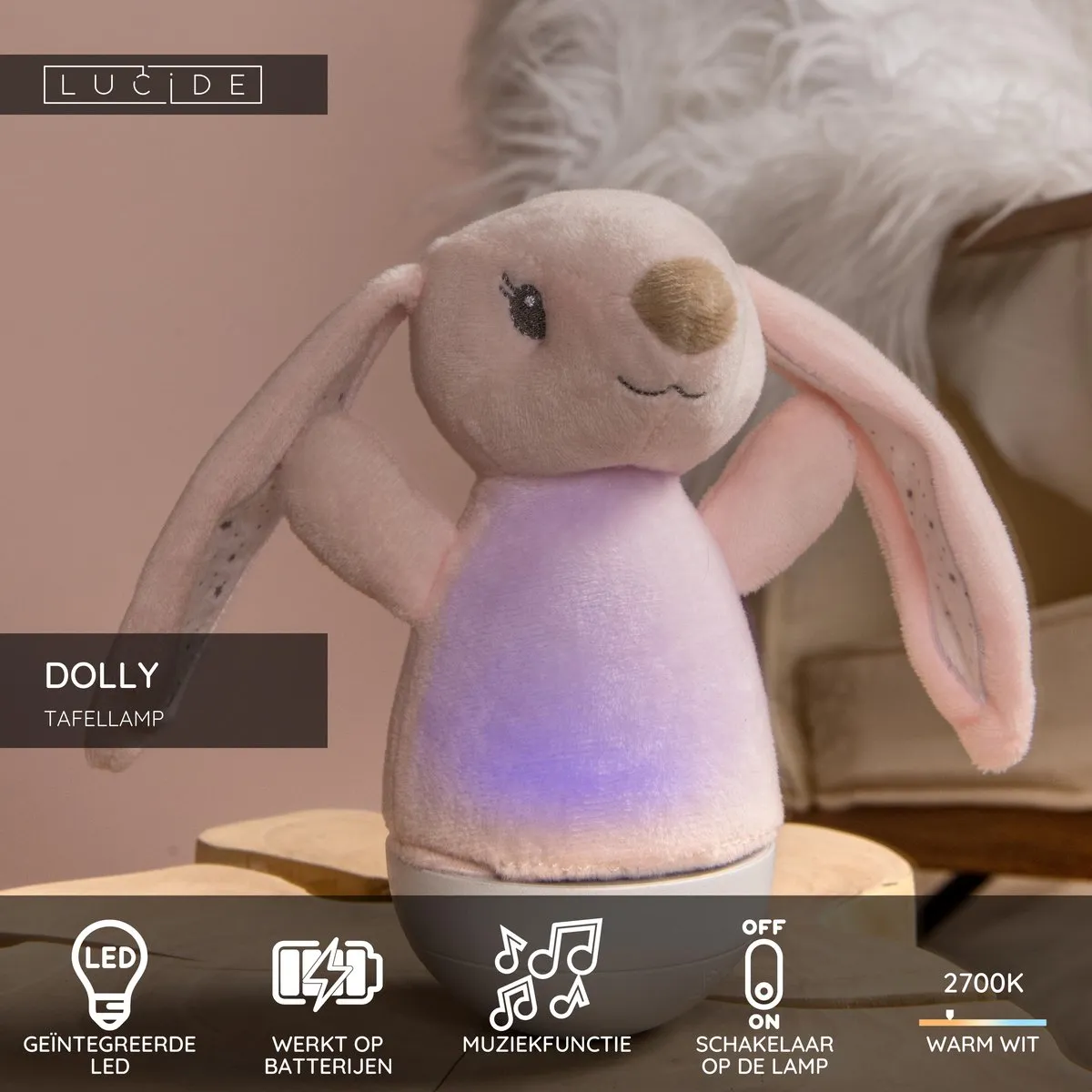 Lucide Dolly LED Tafellamp Roze - 3W 2700K - 3x AAA