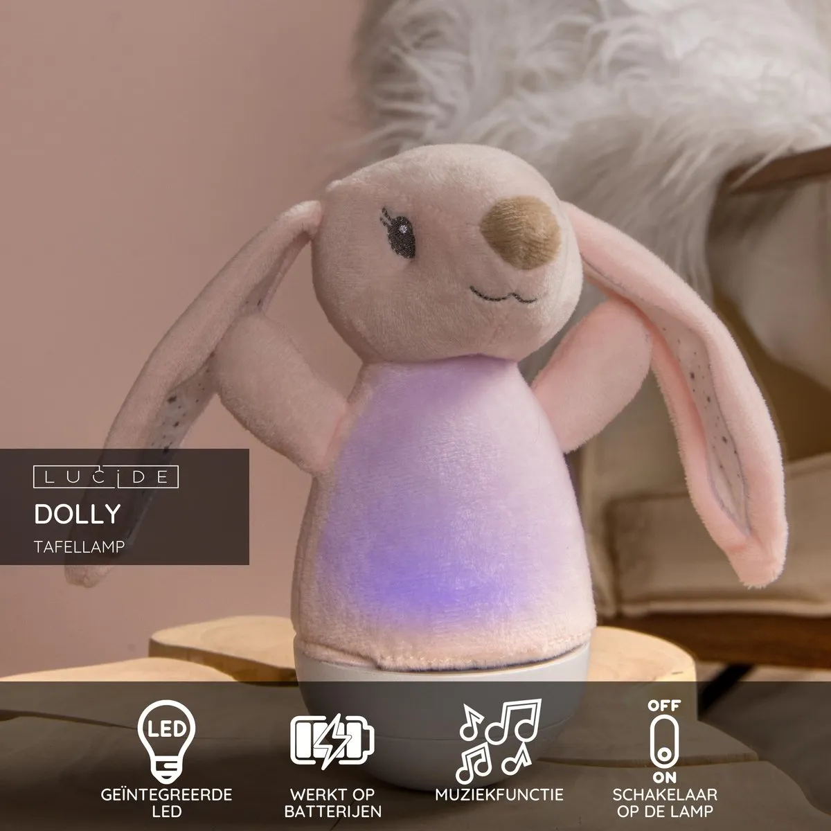 Lucide Dolly LED Tafellamp Roze - 3W 2700K - 3x AAA