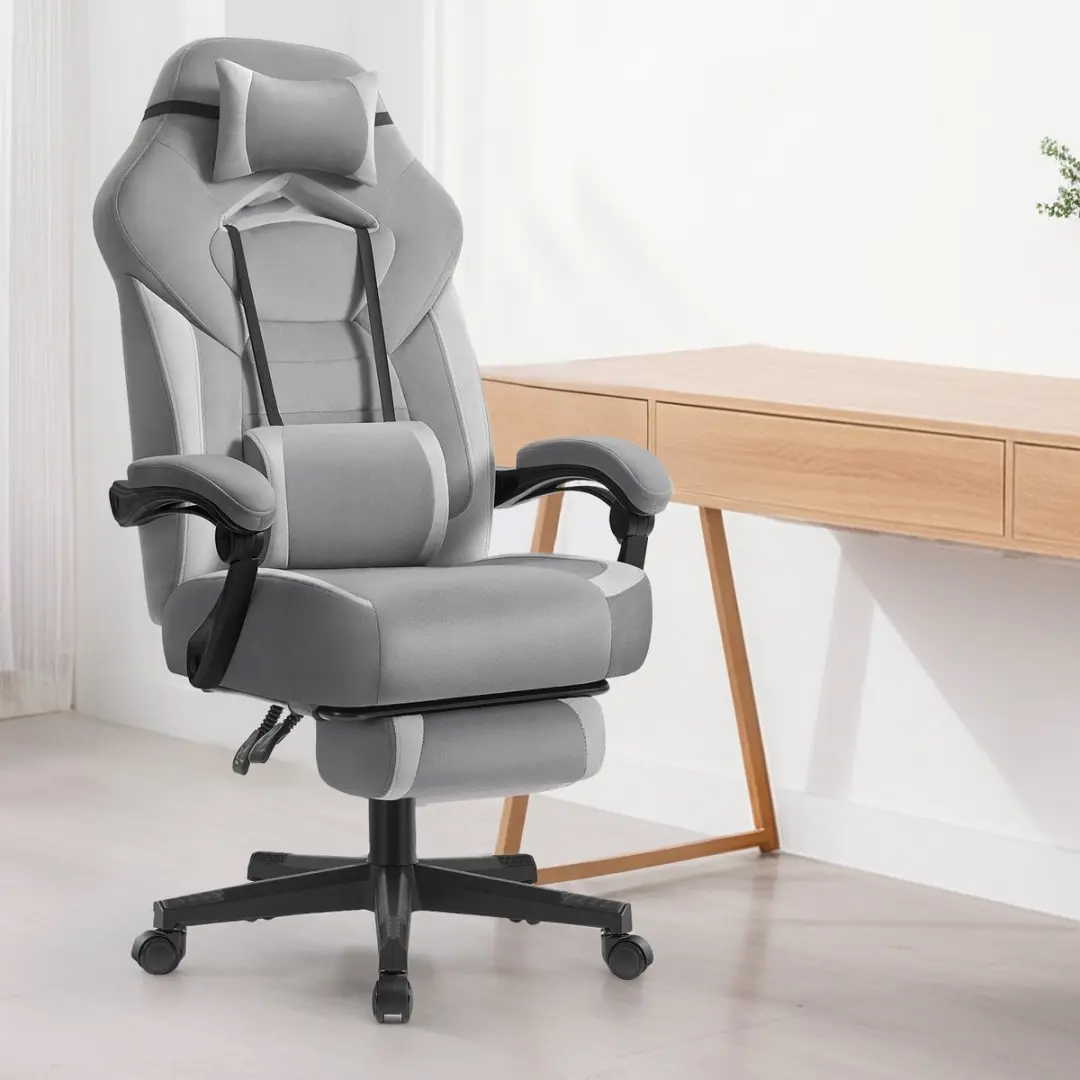 Songmics OBG077G02 Gaming Stoel - Grijs - Met Voetsteun