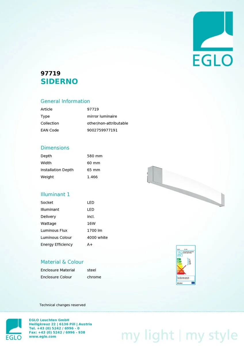 Eglo 97719 Wandverlichting - 16W Wit 4000K Chroom