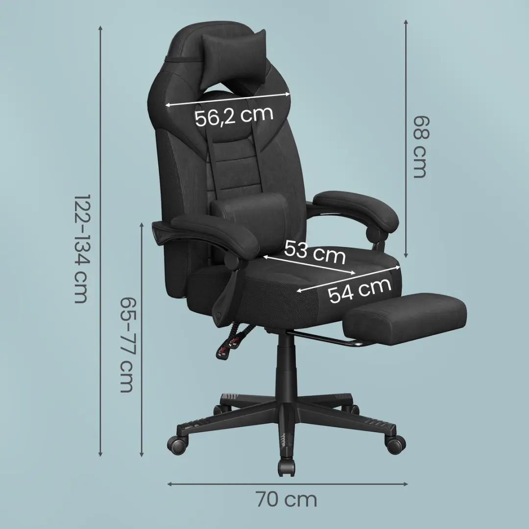 Songmics Gaming Stoel met Lendensteun - Zwart - afbeelding 6 van 6