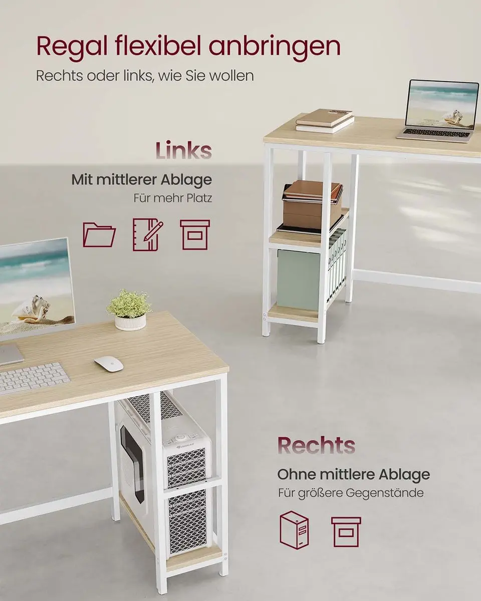 Songmics Kantoortafel 100x50cm Naturel Beige-Wit