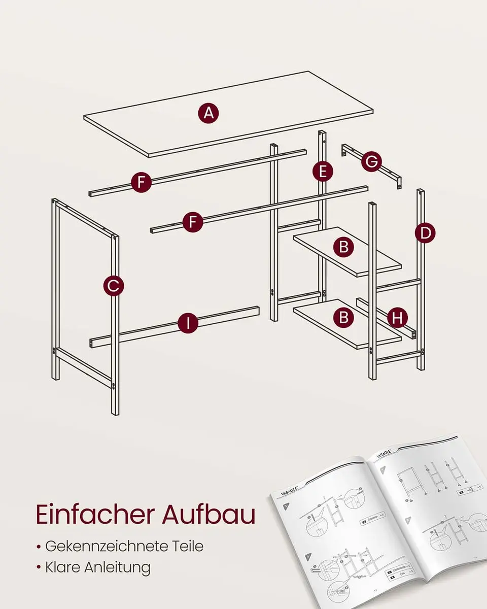 Songmics Kantoortafel 100x50cm Naturel Beige-Wit - afbeelding 6 van 6