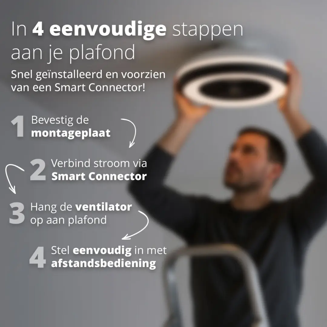 FlinQ LumiFan Ø56cm Plafondventilator - 5 Bladen - 6 Standen - Zwart