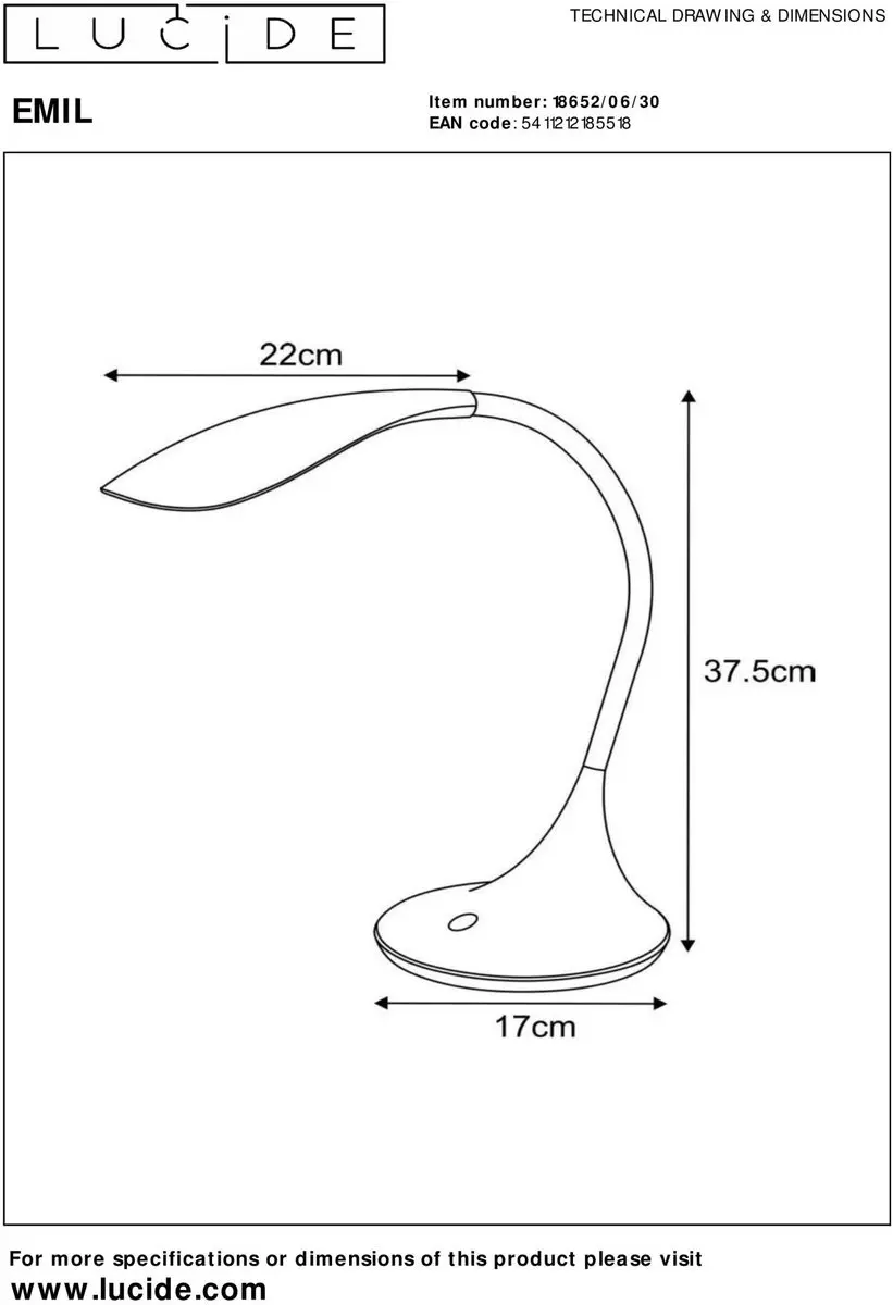 Lucide EMIL Bureaulamp LED 4,5W 3000K - Zwart
