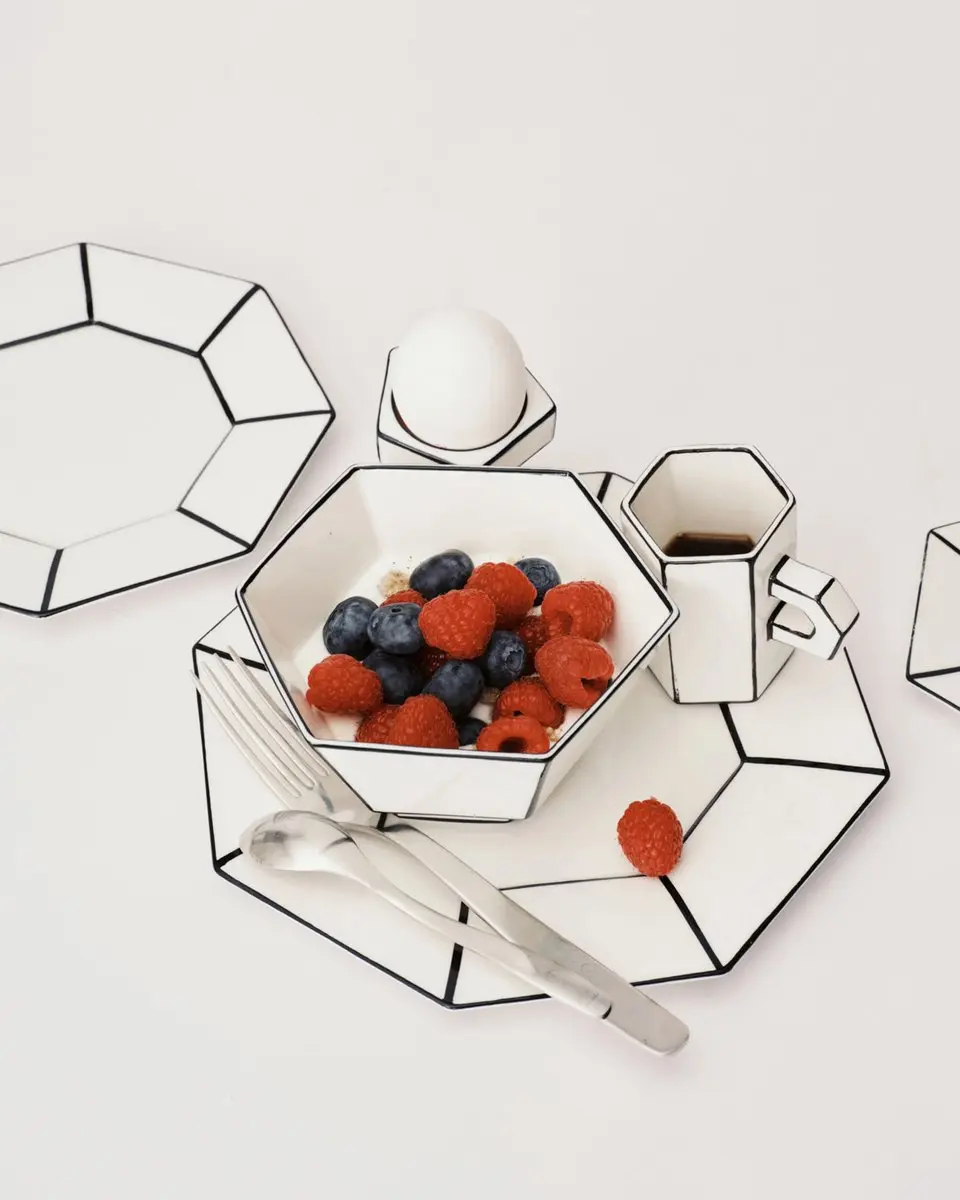 Serax Annebet Kom Yoghurt 14cm Wit/Zwart - Set van 2