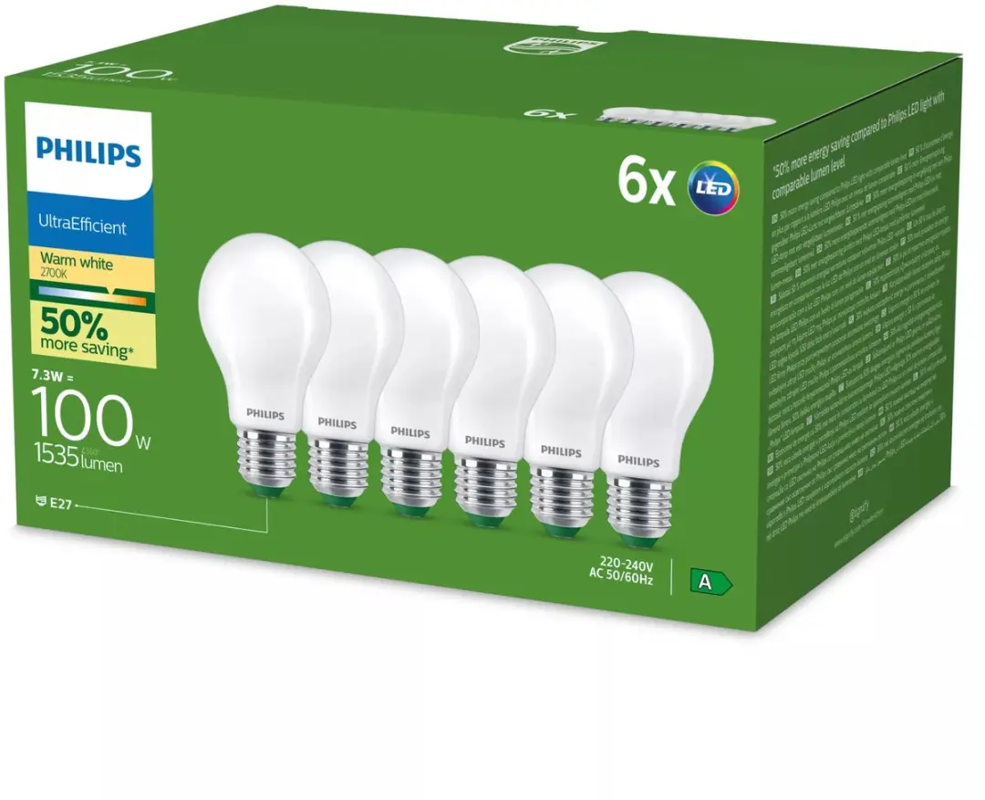 Philips LED Lamp 7.3W 2700K Mat - 6 Stuks