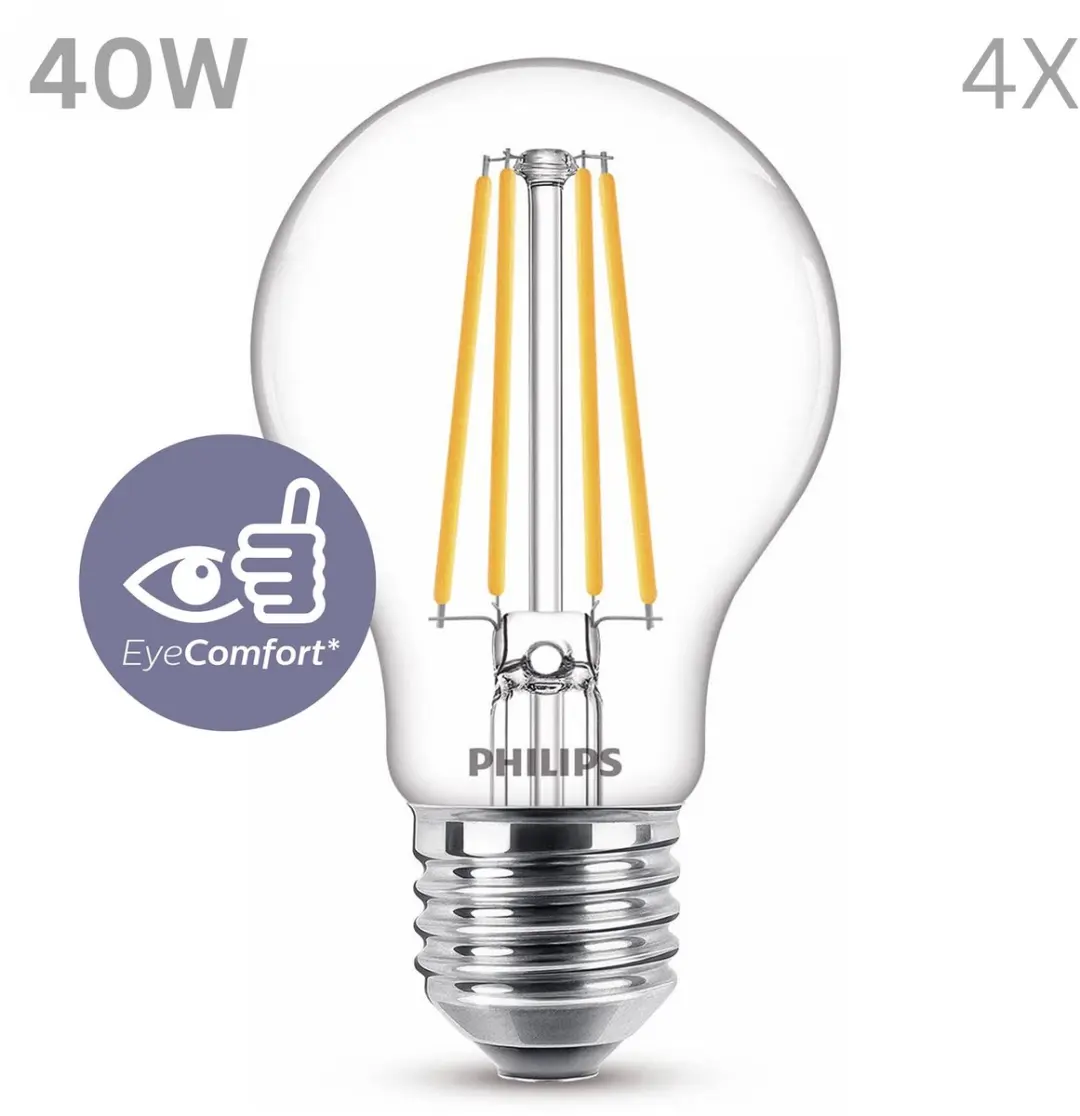 Philips LED E27 Warmwit 3W - Set van 4