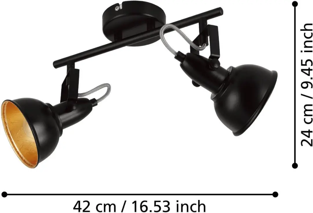 Eglo Thornton Opbouwspot E14 - 2x 28W - 30,5cm - Zwart/Goud