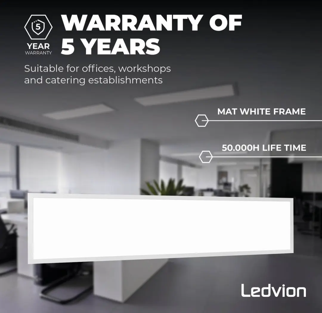 LEDVION 6X LED Panel 120x30 24W 4000K - 6 Stuks - afbeelding 5 van 6