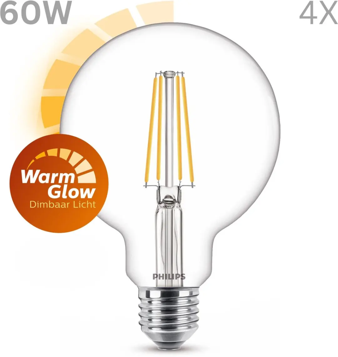Philips LED E27 Warmwit 5.9W - Set van 4