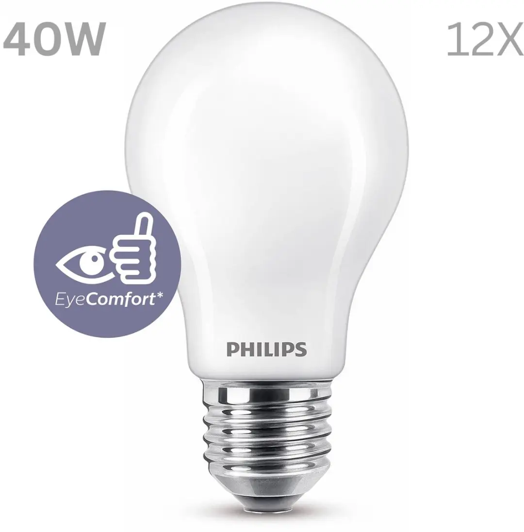 Philips LED E27 Kogellamp Mat 4.3W Warmwit - 12 Stuks