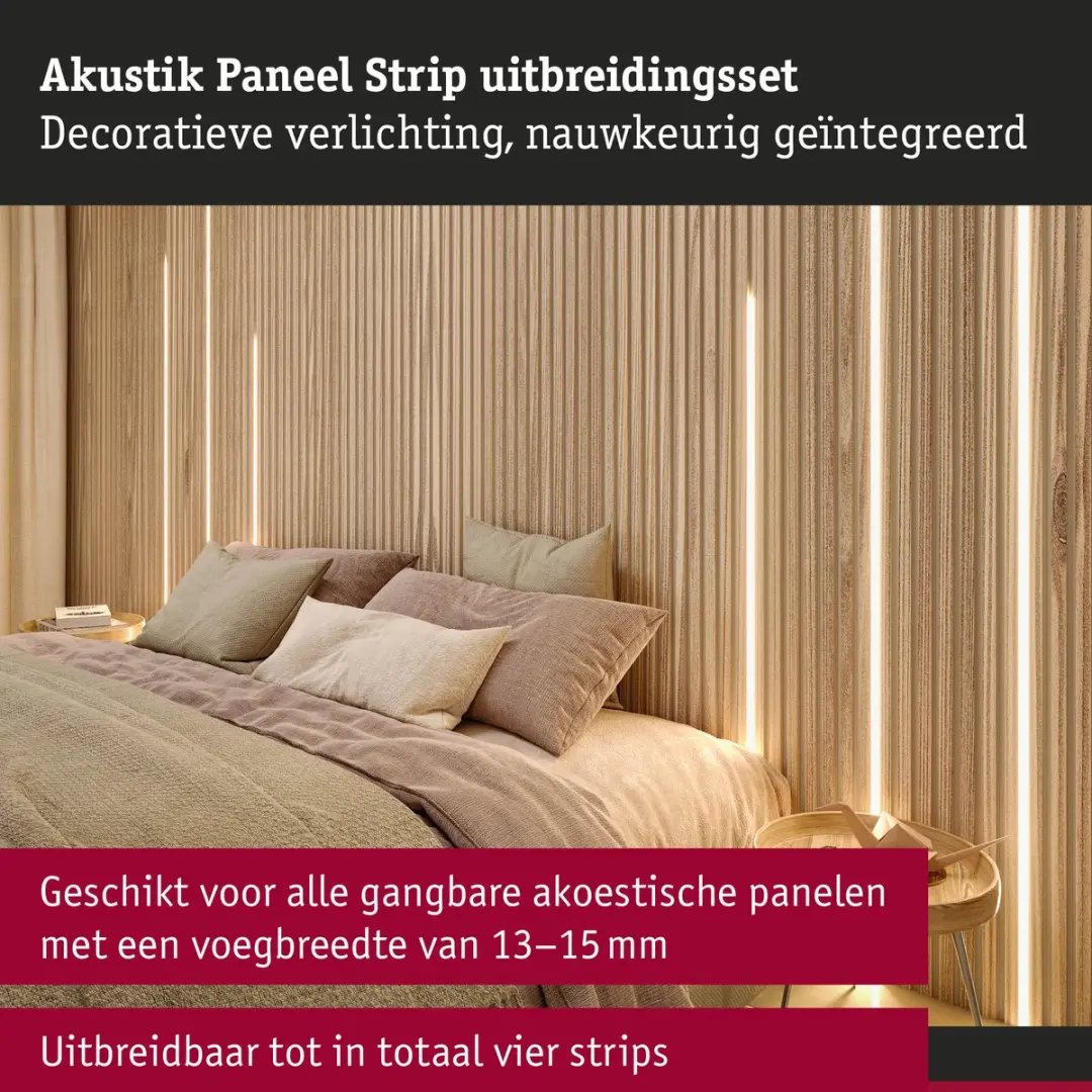 Paulmann LED Strip Akoestisch Paneel Uitbreiding 2,4m 3000K - Zwart