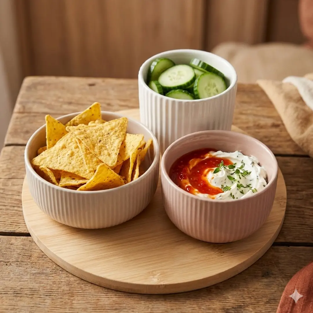 Excellent Houseware Tapasplank 20cm - 4-delig met 3 Porseleinen Dipbakjes