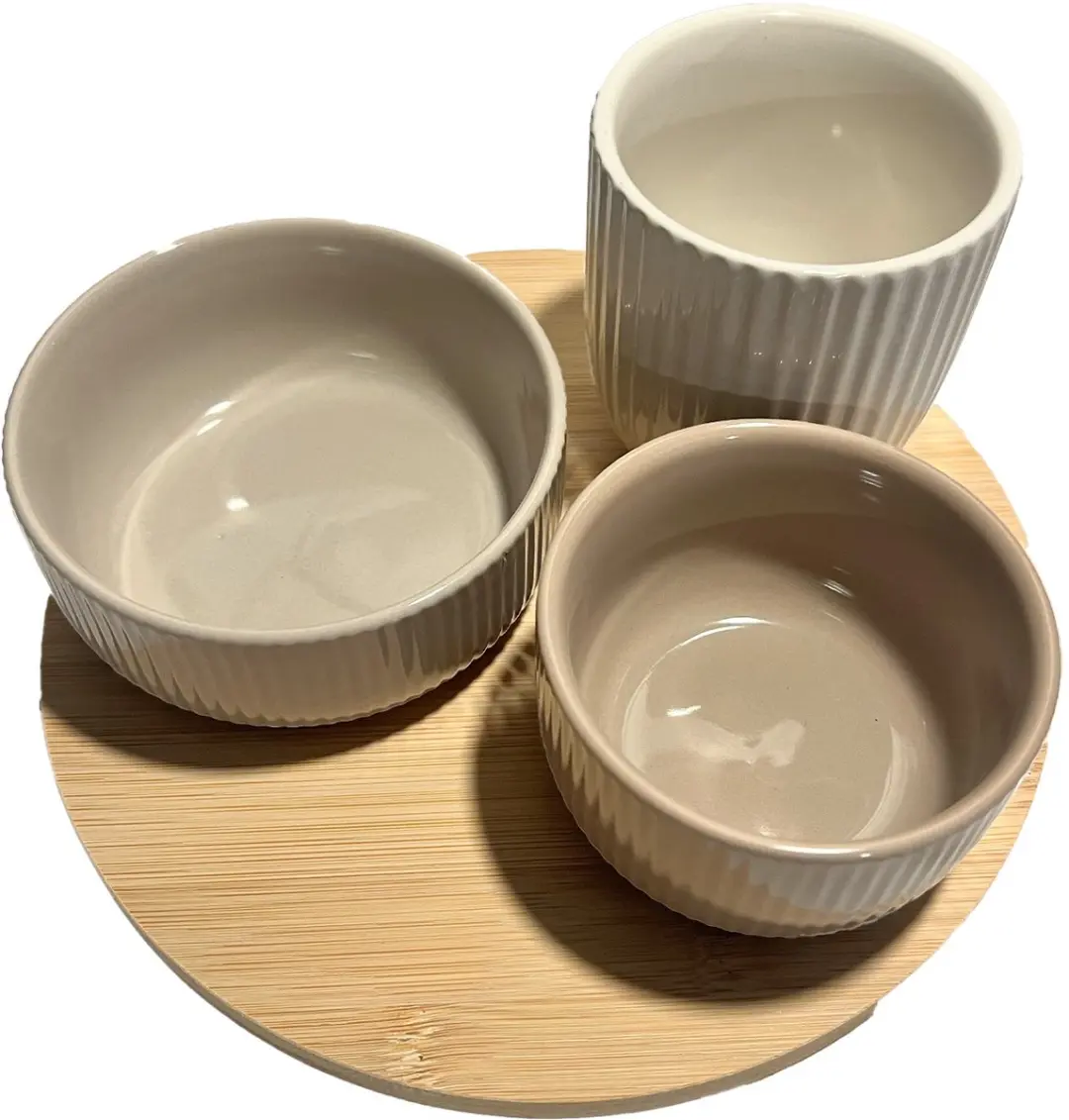Excellent Houseware Tapasplank 20cm - 4-delig met 3 Porseleinen Dipbakjes