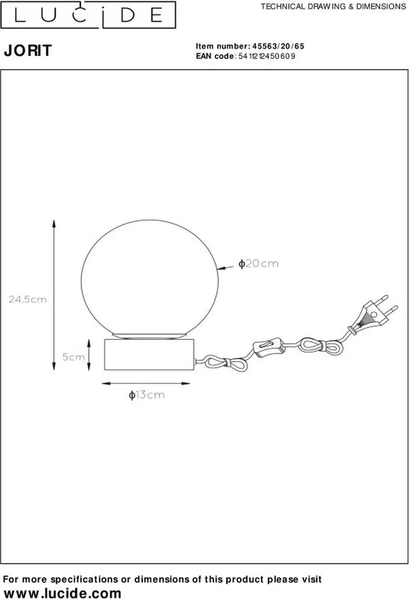 Lucide JORIT Tafellamp Ø20cm - Fumé