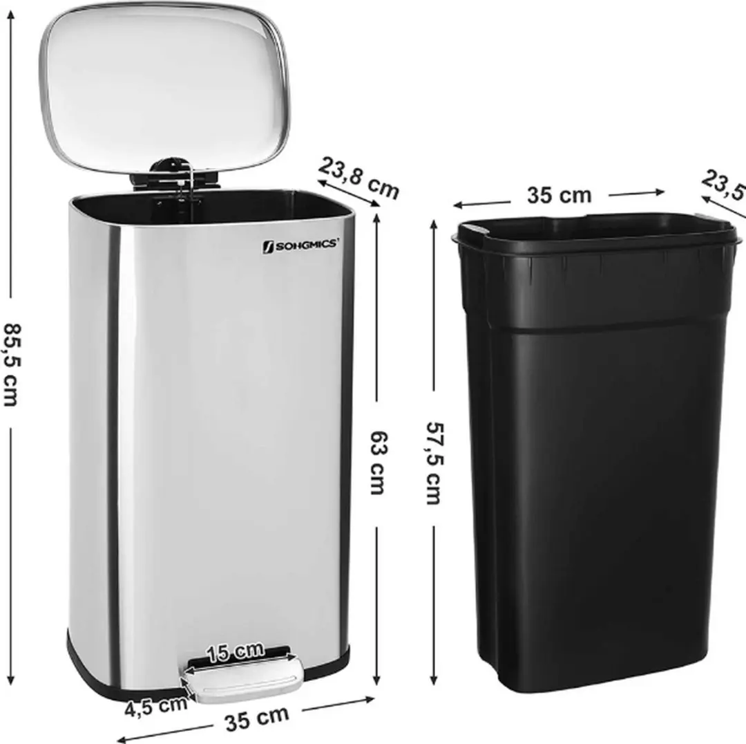 Songmics Keukenafvalemmer 30L - Pedaal - Grijs