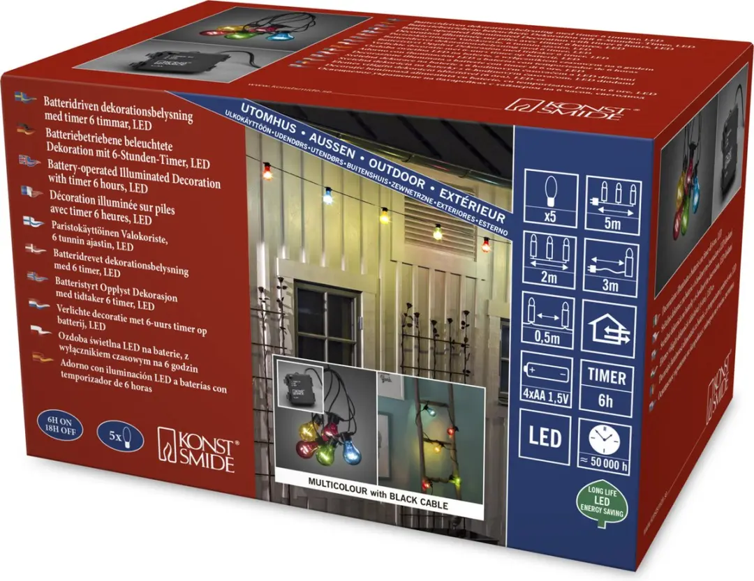 Konstsmide 2372-500 Snoerverlichting 5 Lampen - Multicolor - 200cm - afbeelding 6 van 6