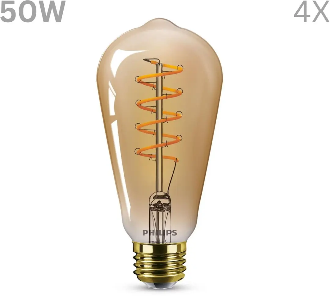 Philips LED Edisonlamp E27 Goud 50W Warmwit - Set van 4