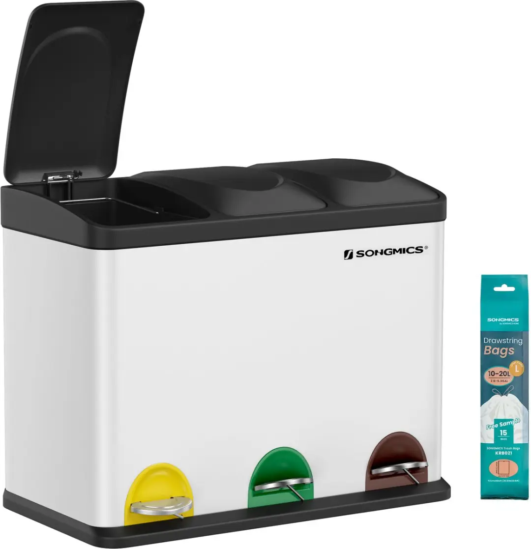 Songmics LTB45W Prullenbak 3 Vakken 45L