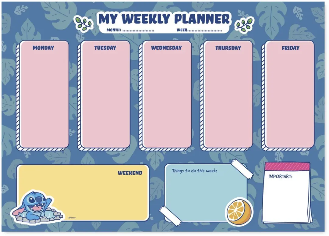 Disney Stitch Weekplanner - Blauw/Rozemix - 54 Stuks