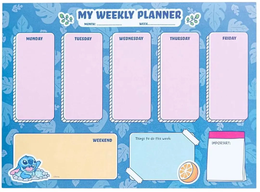 Disney Stitch Weekplanner - Blauw/Rozemix - 54 Stuks