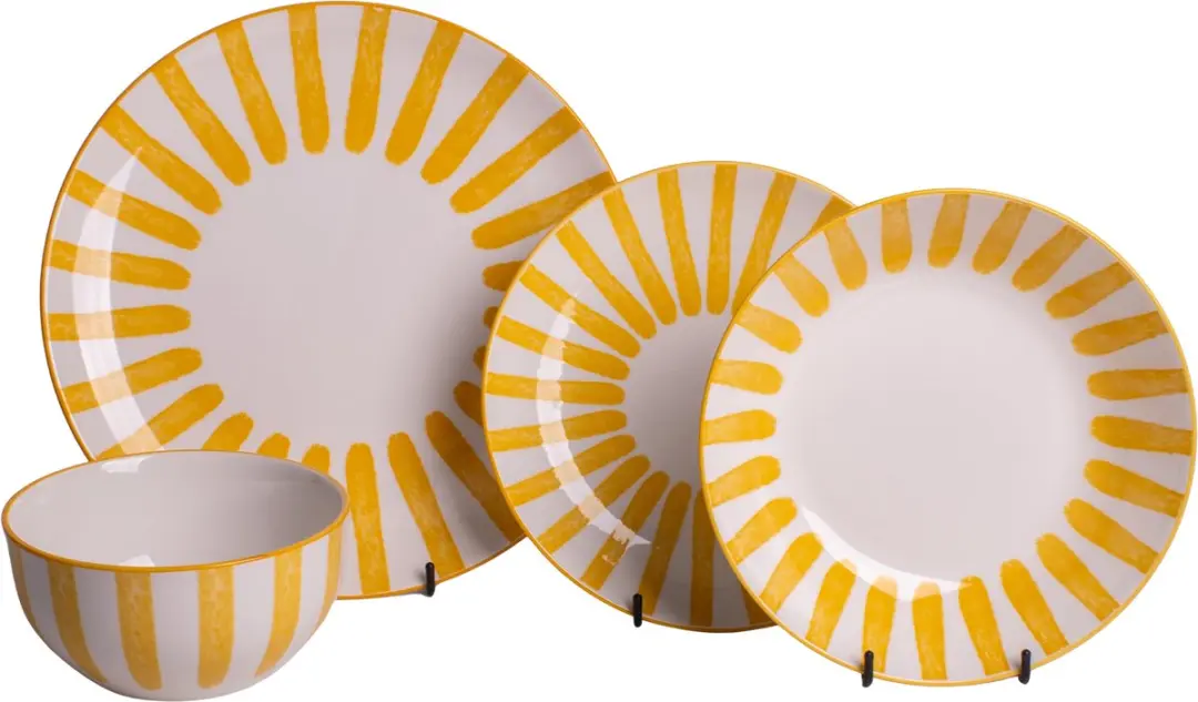 Cosy&Trendy Valencia Serviesset 24-delig - 6 Personen - Wit met gele streep