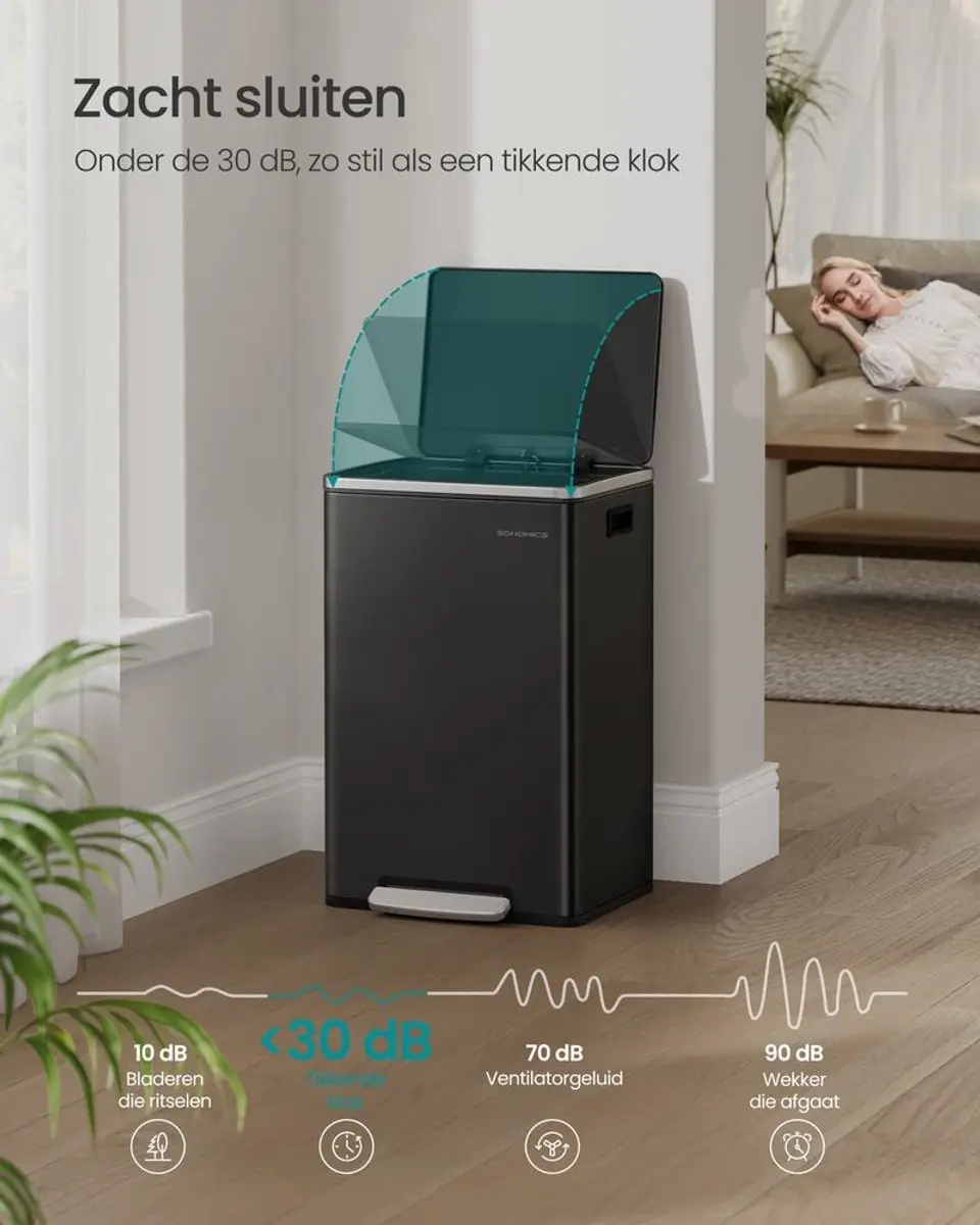 Songmics Vuilnisbak 50L - Pedaalemmer - Zwart