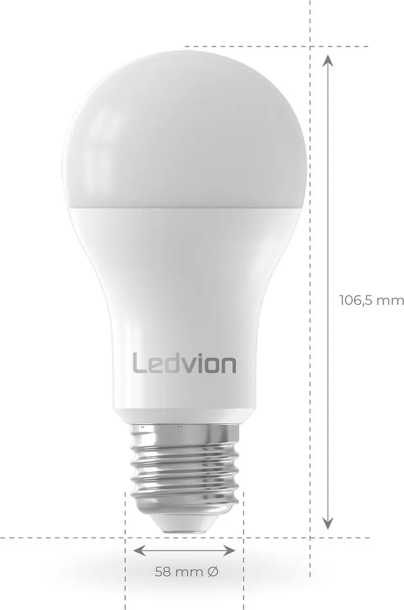 LEDVION 10x E27 LED Lamp Dimbaar 8.8W 6500K - Mat