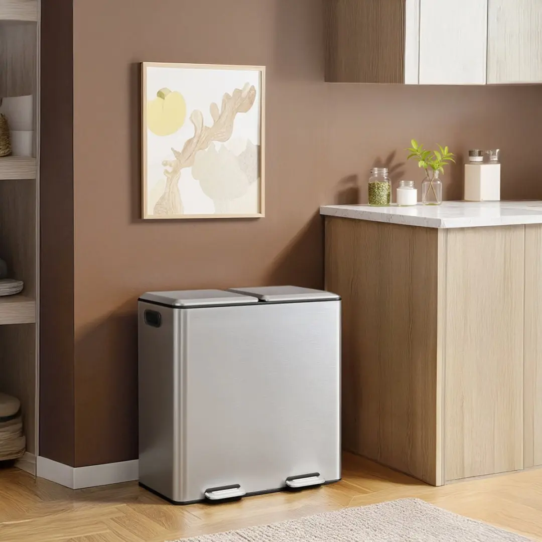 Songmics LTB743E01 Prullenbak Keuken 30L - 2 Compartimenten Zilver