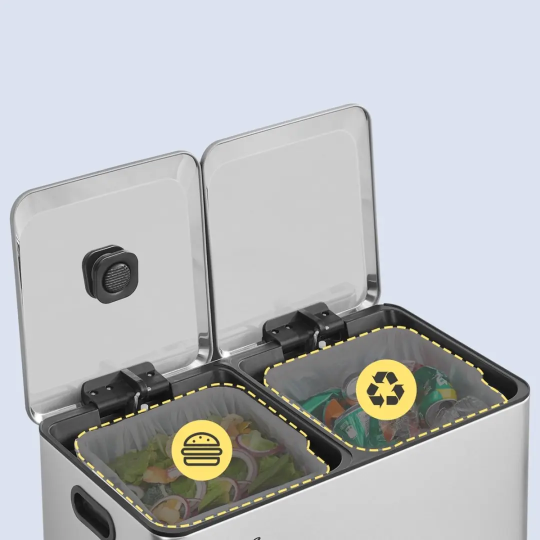 Songmics LTB743E01 Prullenbak Keuken 30L - 2 Compartimenten Zilver - afbeelding 6 van 6
