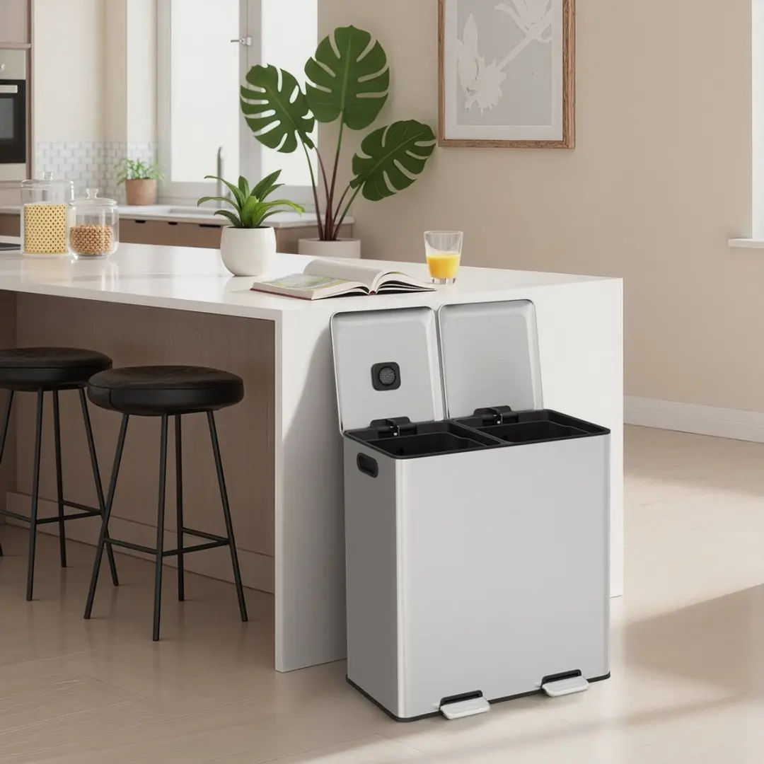 Songmics LTB743E01 Prullenbak Keuken 30L - 2 Compartimenten Zilver