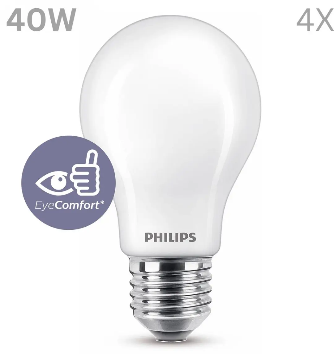 Philips LED E27 Standaardlamp 3.4W Warmwit Mat - 4 Stuks