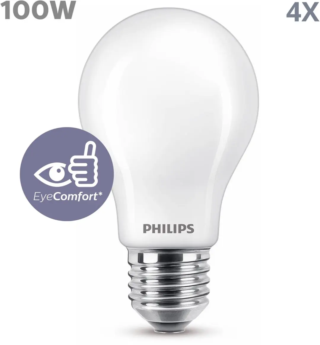 Philips LED E27 Standaardlamp 11W Koelwit - 4 Stuks